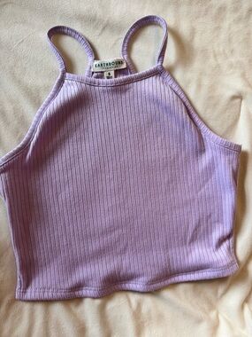 EARTHBOUND Lilac Ribbed Halter Crop Tank